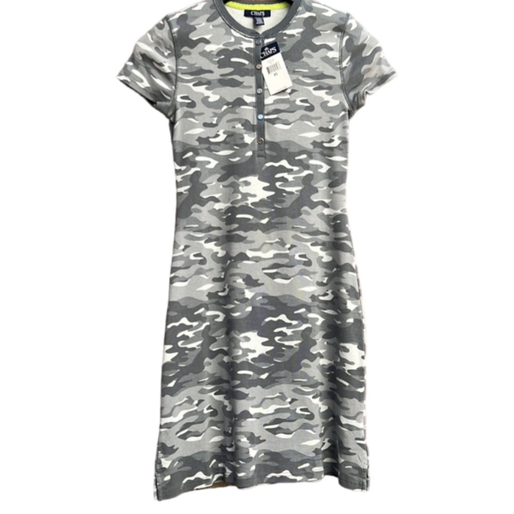 NWT Chaps Women's Camo Printed T-Shirt Dress Grey Size XS Cotton